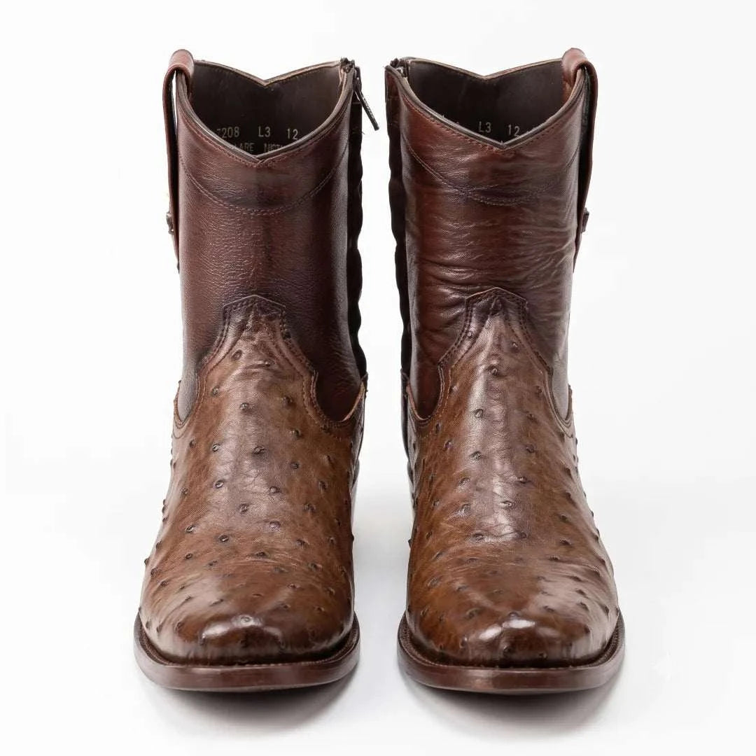 Men's El Malcreado Moy Tobacco Genuine Full Quill Ostrich Botin Boots Handmade