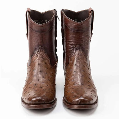 Men's El Malcreado Moy Tobacco Genuine Full Quill Ostrich Botin Boots Handmade