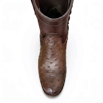 Men's El Malcreado Moy Tobacco Genuine Full Quill Ostrich Botin Boots Handmade