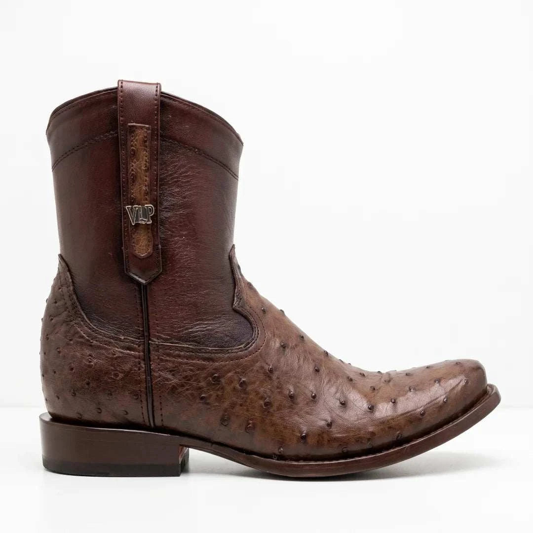 Men's El Malcreado Moy Tobacco Genuine Full Quill Ostrich Botin Boots Handmade