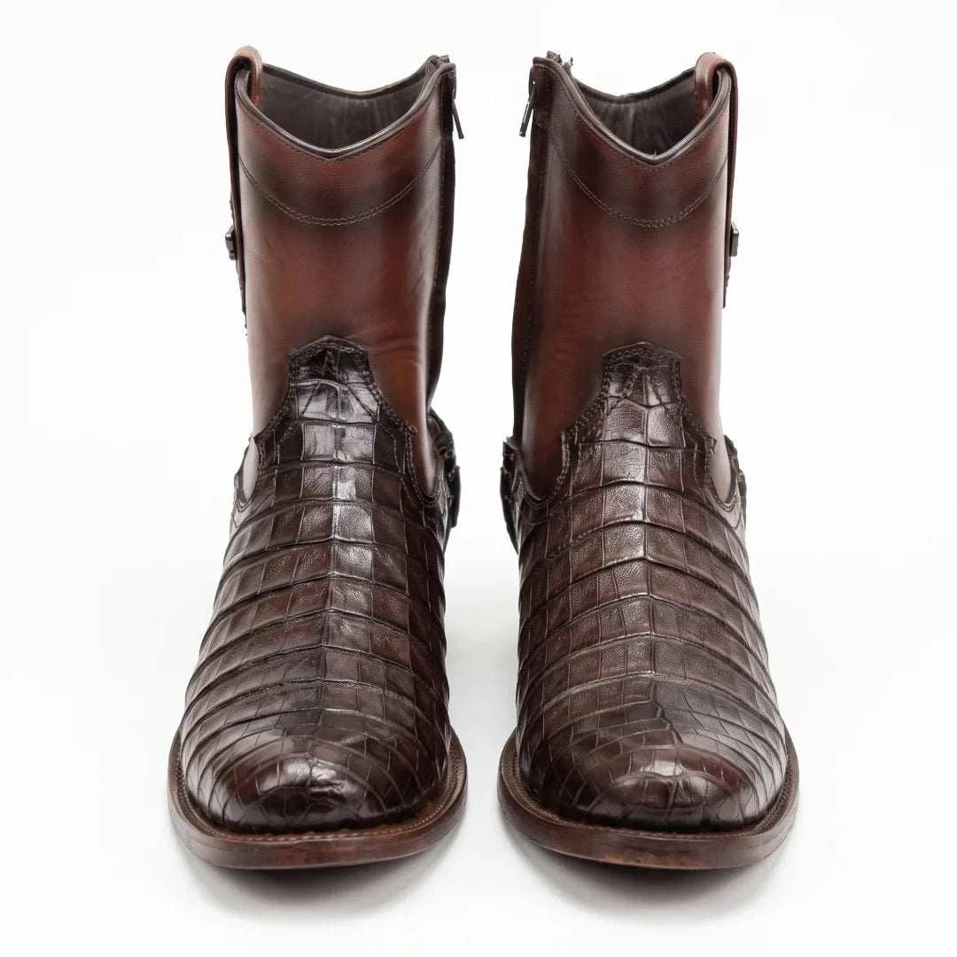 Men's El Malcreado Moy Tobacco Genuine Caiman Belly Botin Boots Handmade