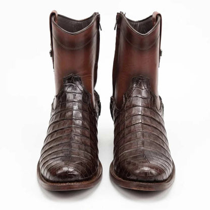 Men's El Malcreado Moy Tobacco Genuine Caiman Belly Botin Boots Handmade