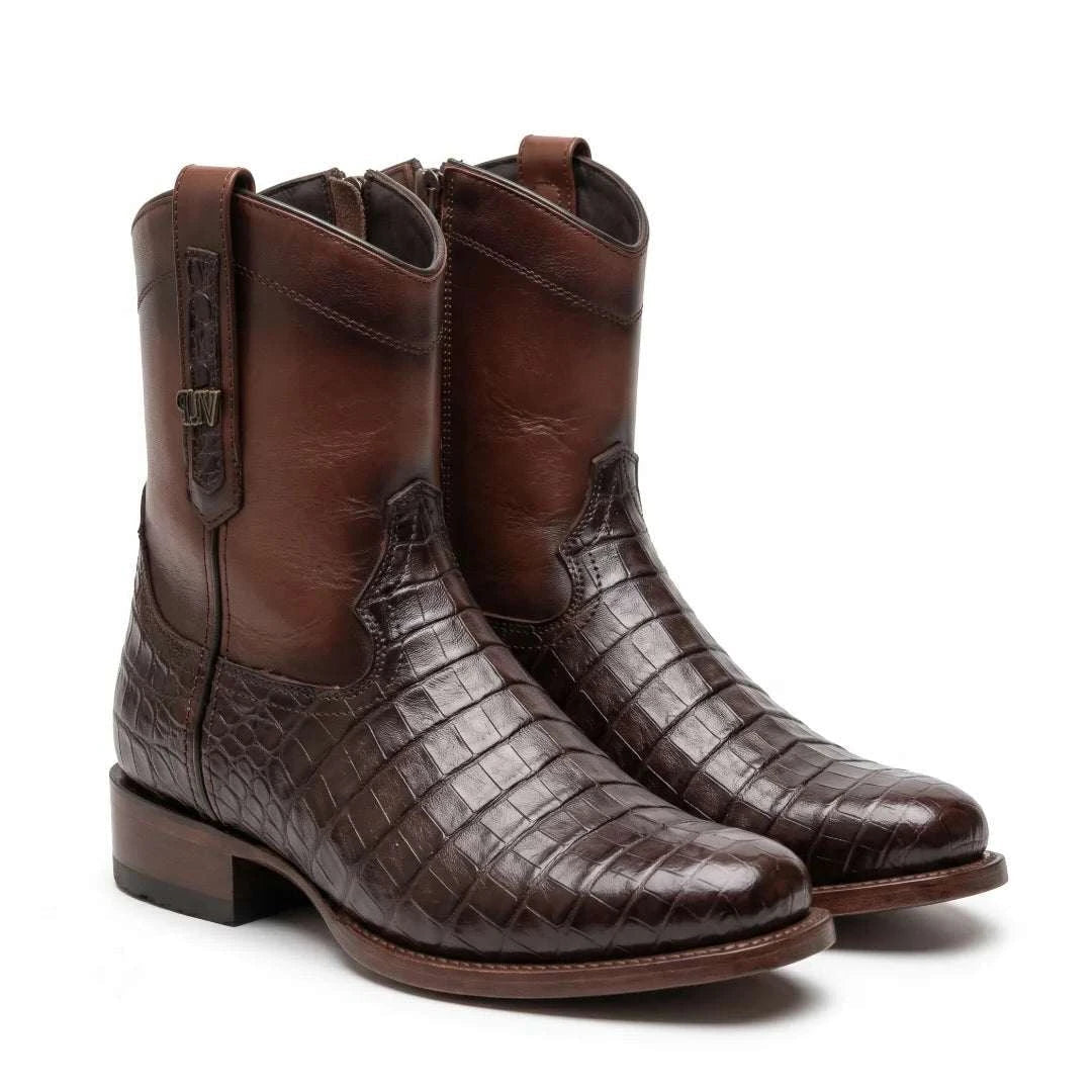 Men's El Malcreado Moy Tobacco Genuine Caiman Belly Botin Boots Handmade