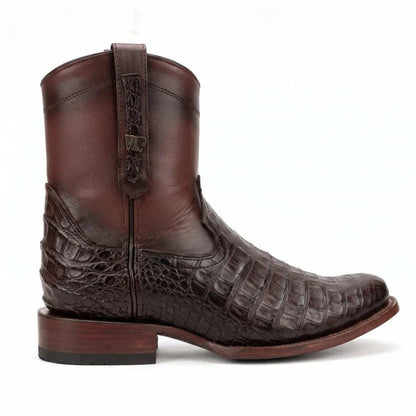 Men's El Malcreado Moy Tobacco Genuine Caiman Belly Botin Boots Handmade