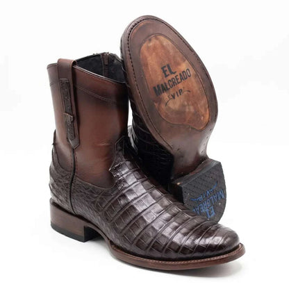 Men's El Malcreado Moy Tobacco Genuine Caiman Belly Botin Boots Handmade