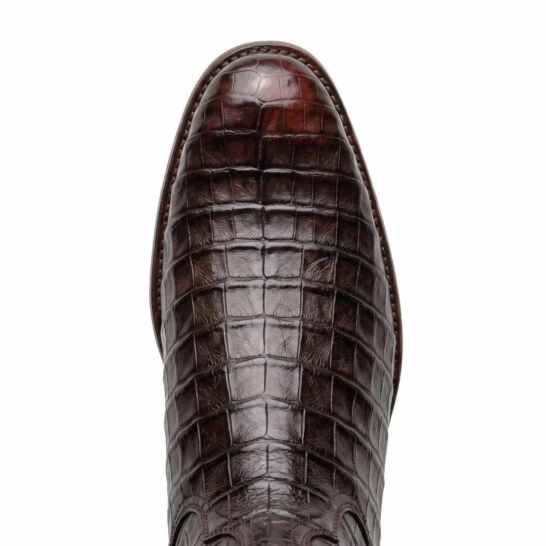 Men's El Malcreado Moy Tobacco Genuine Caiman Belly Botin Boots Handmade