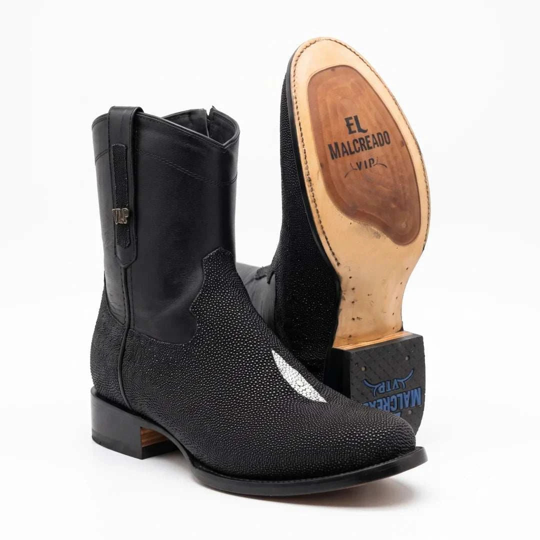 Men's El Malcreado Moy Black Genuine Stingray Botin Boots Handmade