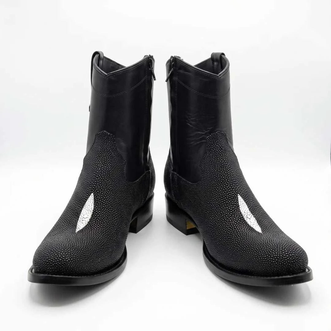 Men's El Malcreado Moy Black Genuine Stingray Botin Boots Handmade