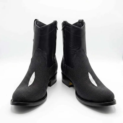Men's El Malcreado Moy Black Genuine Stingray Botin Boots Handmade