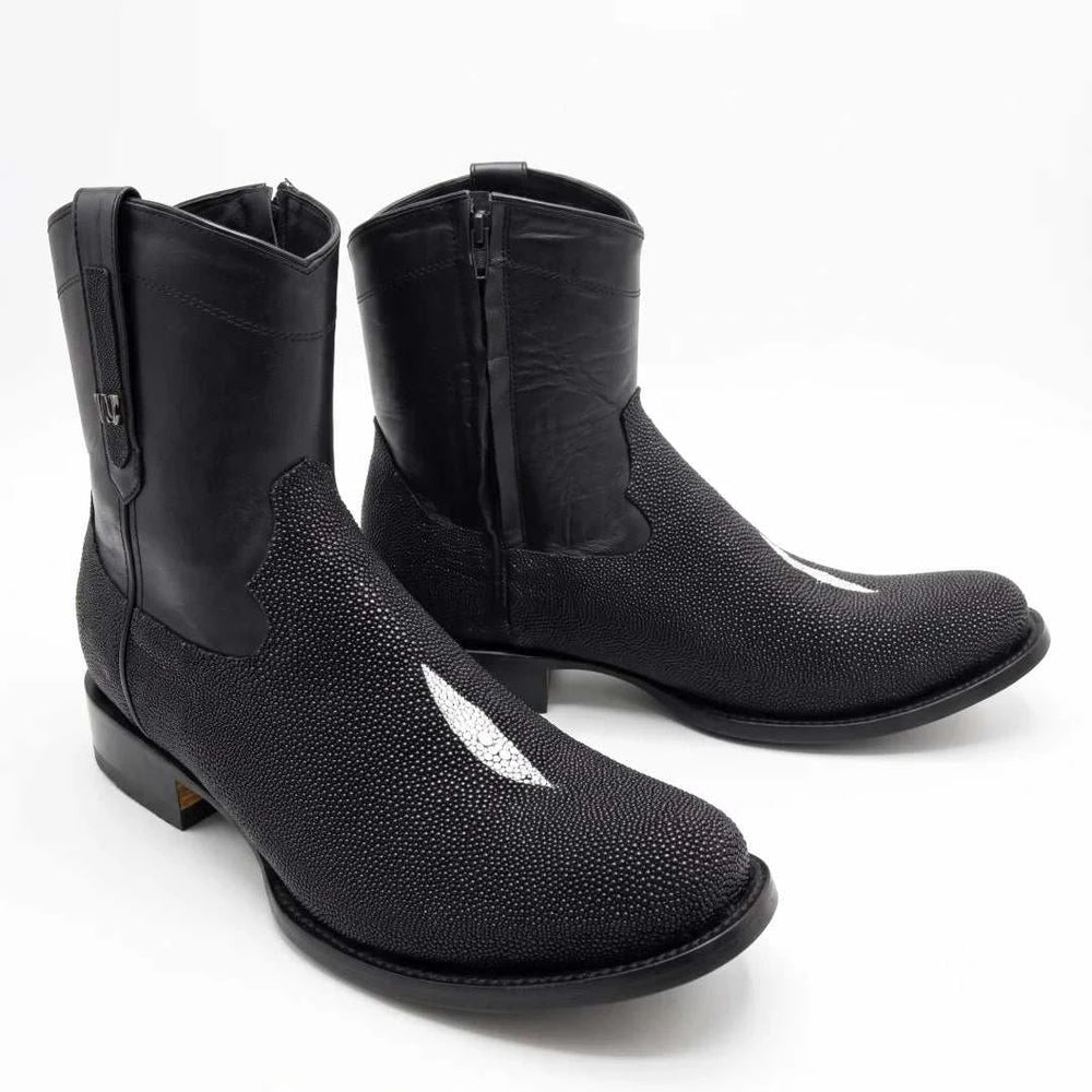 Men's El Malcreado Moy Black Genuine Stingray Botin Boots Handmade