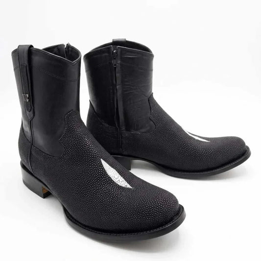 Men's El Malcreado Botin Stingray Boots handcrafted with genuine black stingray leather and premium western design