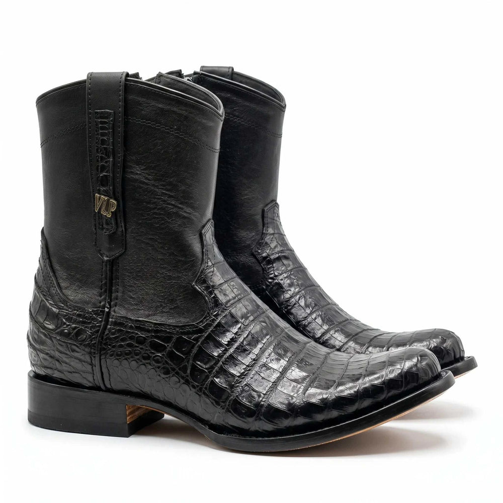 Men's El Malcreado Moy Black Genuine Caiman Belly Botin Boots Handmade