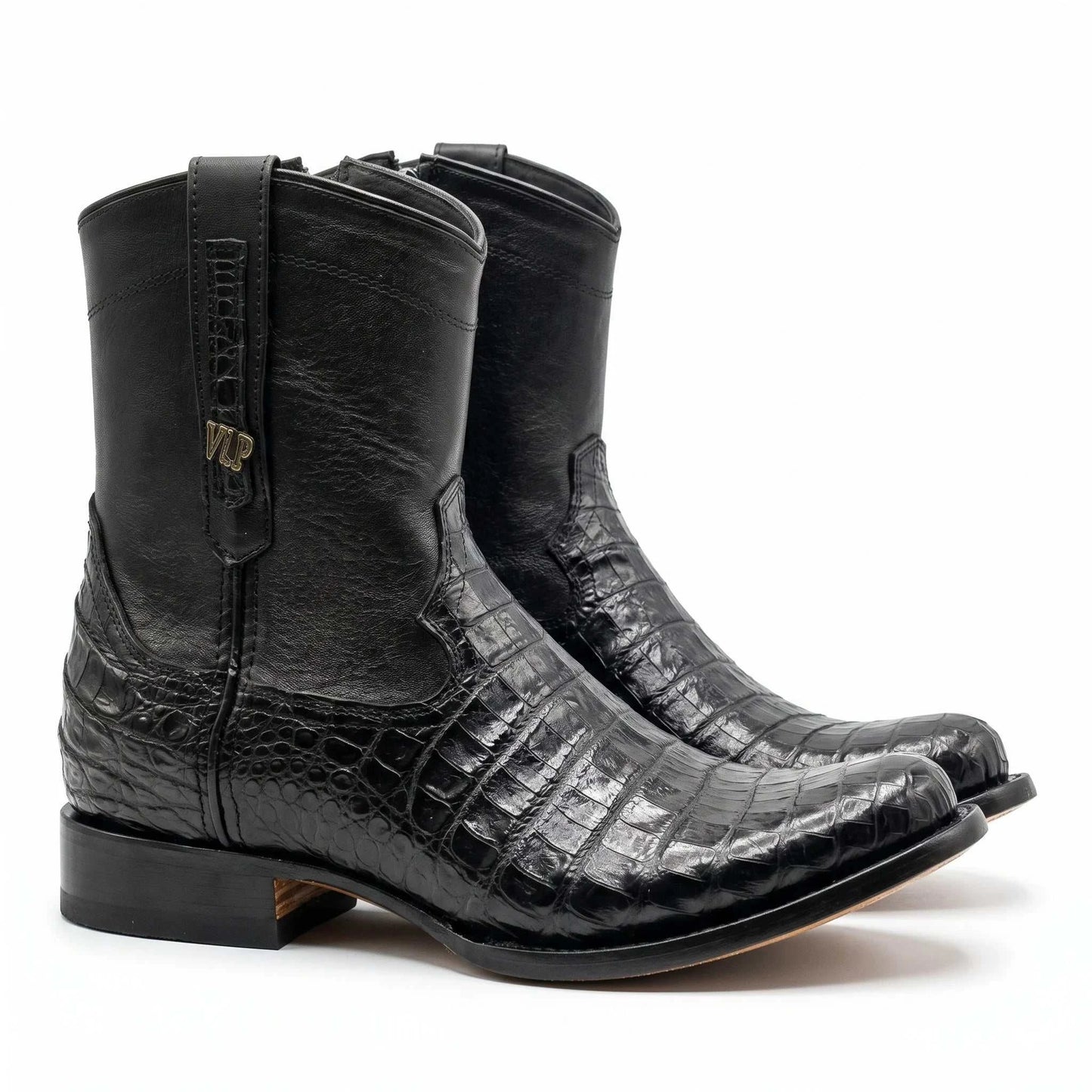 Men's El Malcreado Roy Black Genuine Caiman Belly Botin Boots Handmade
