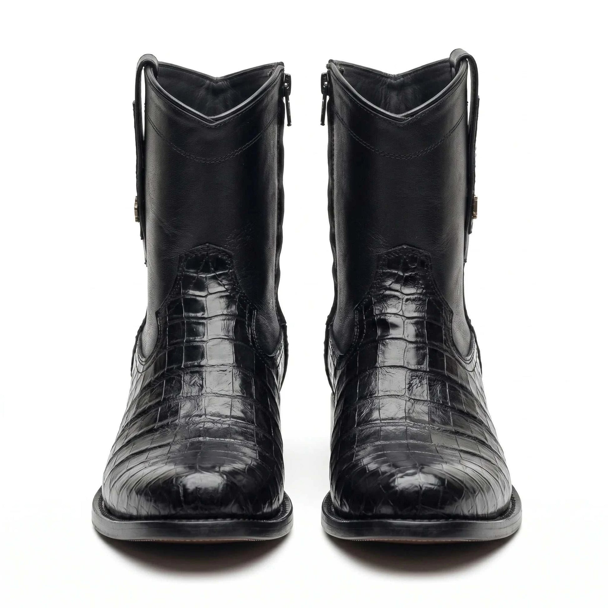 Men's El Malcreado Roy Black Genuine Caiman Belly Botin Boots Handmade