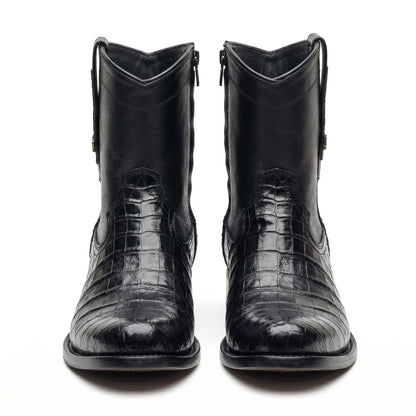 Men's El Malcreado Roy Black Genuine Caiman Belly Botin Boots Handmade