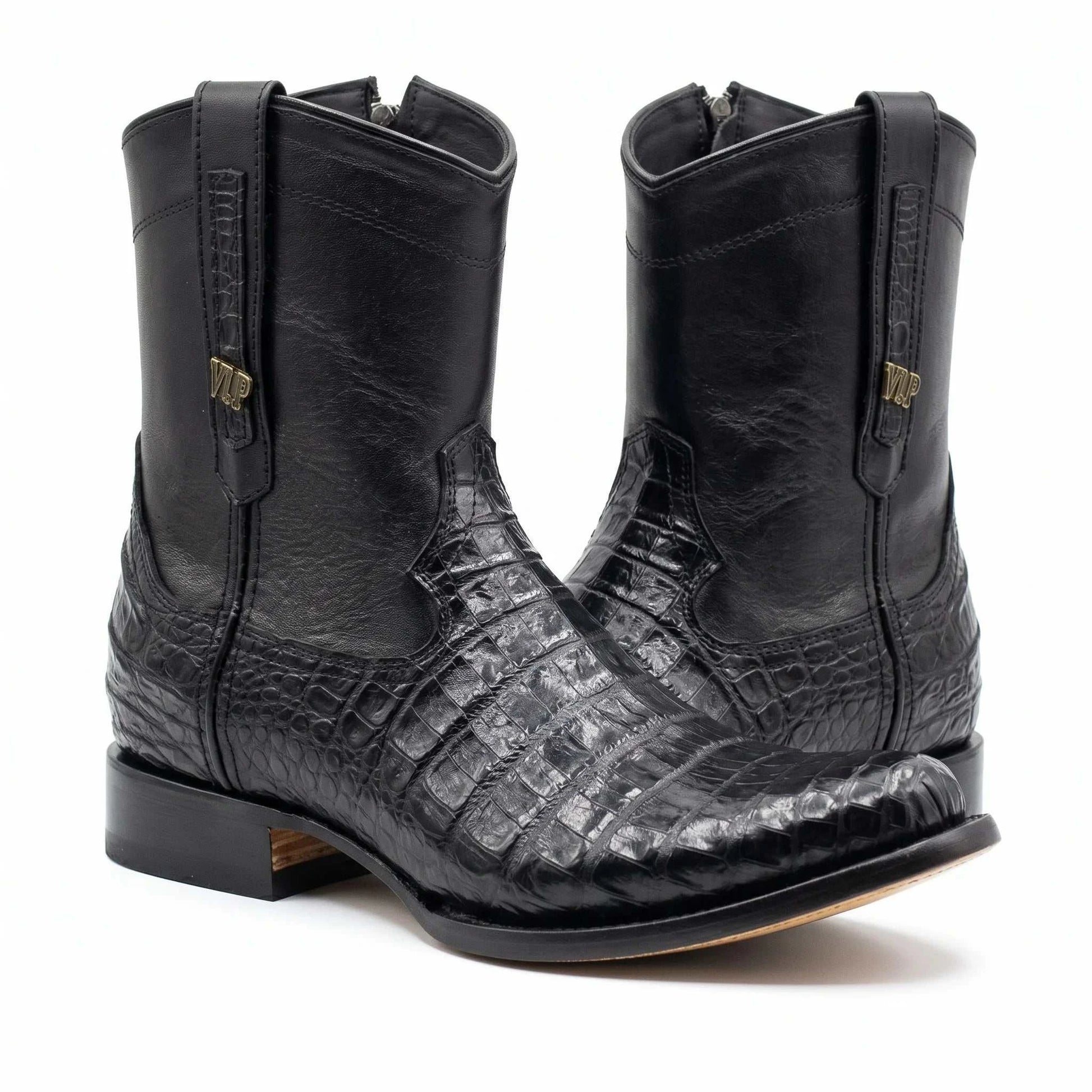 Men's El Malcreado Roy Black Genuine Caiman Belly Botin Boots Handmade