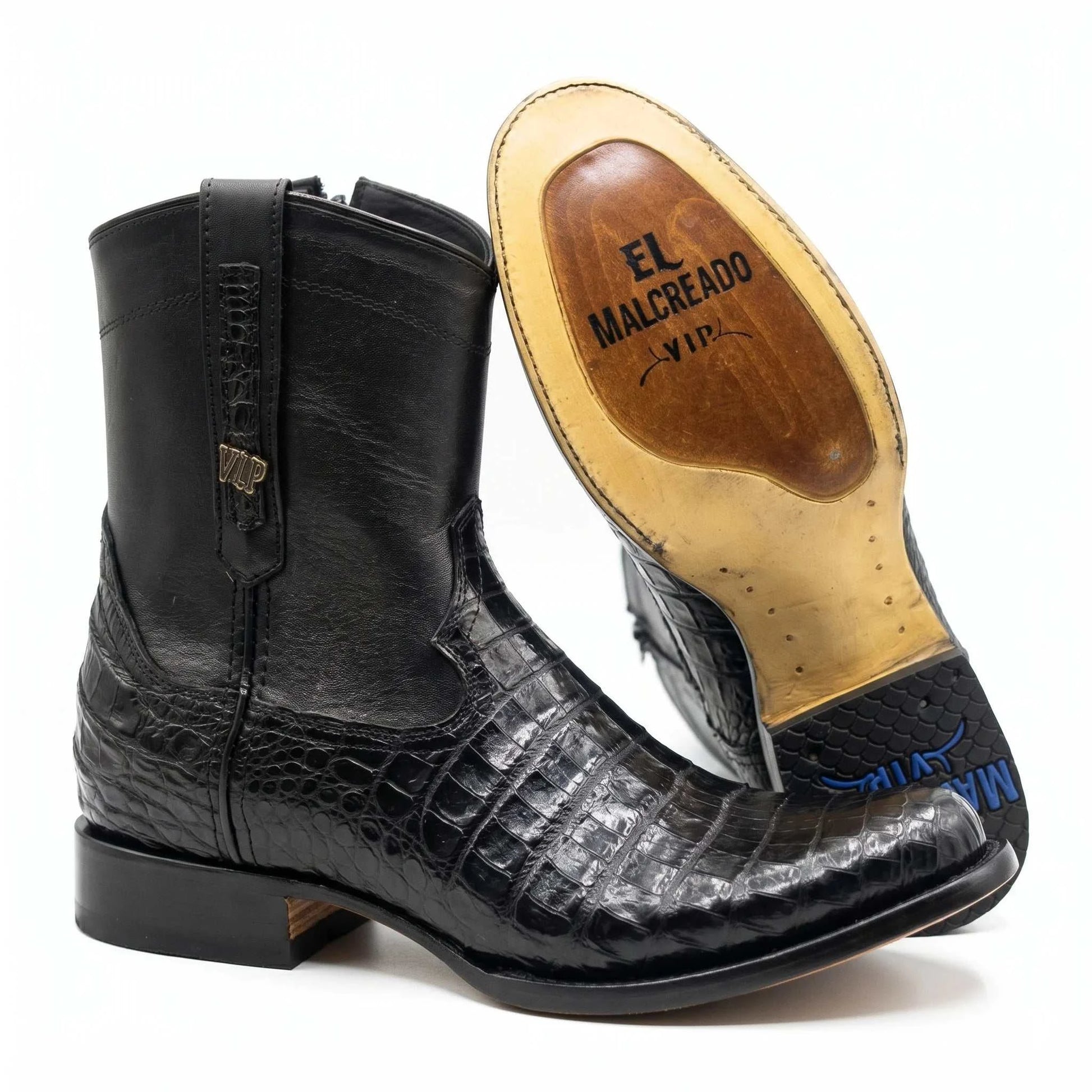 Men's El Malcreado Roy Black Genuine Caiman Belly Botin Boots Handmade