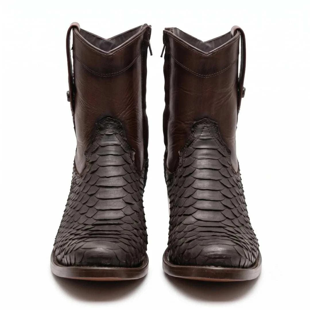 Men's El Malcreado Moy Tobacco Genuine Suede Python Botin Boots Handmade