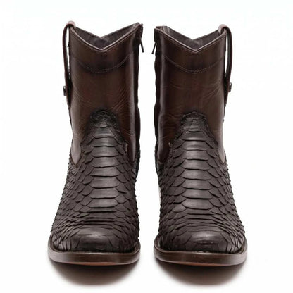 Men's El Malcreado Moy Tobacco Genuine Suede Python Botin Boots Handmade