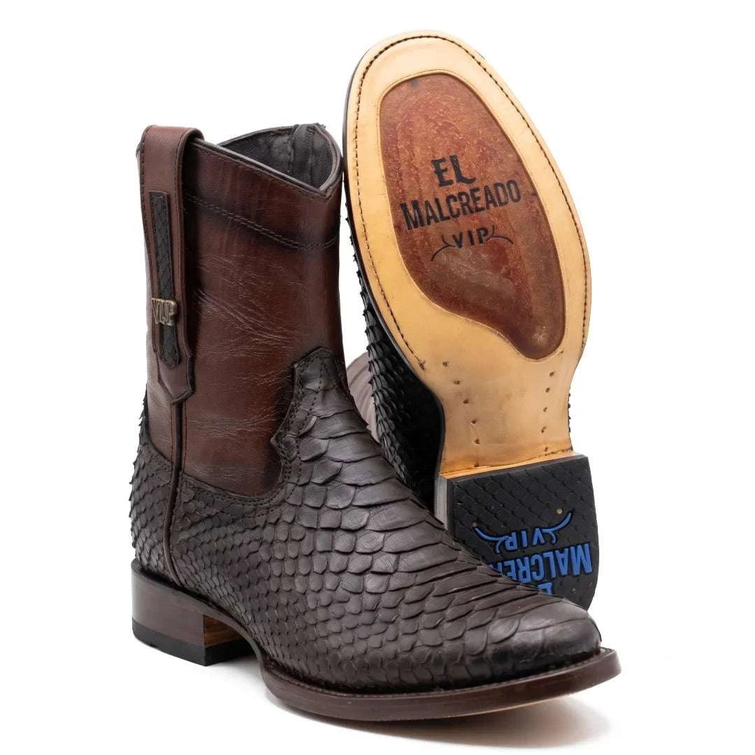 Men's El Malcreado Moy Tobacco Genuine Suede Python Botin Boots Handmade