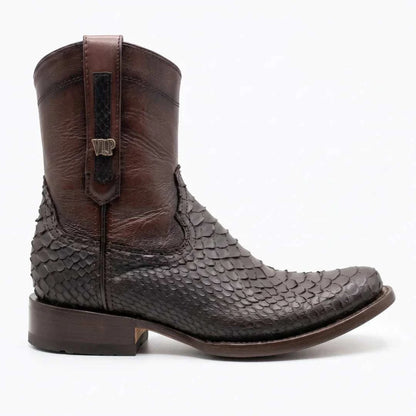 Men's El Malcreado Moy Tobacco Genuine Suede Python Botin Boots Handmade