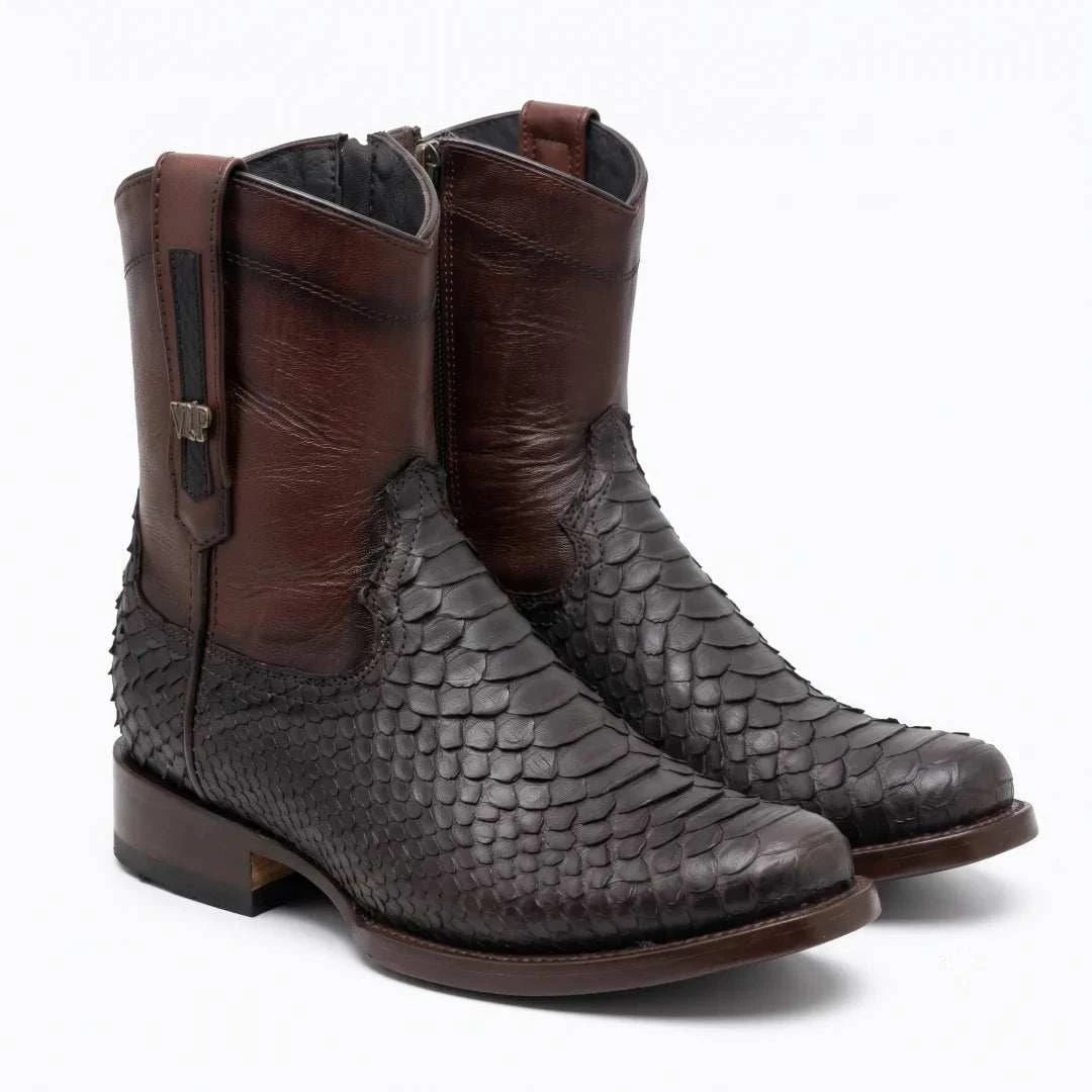 Men's El Malcreado Moy Tobacco Genuine Suede Python Botin Boots Handmade