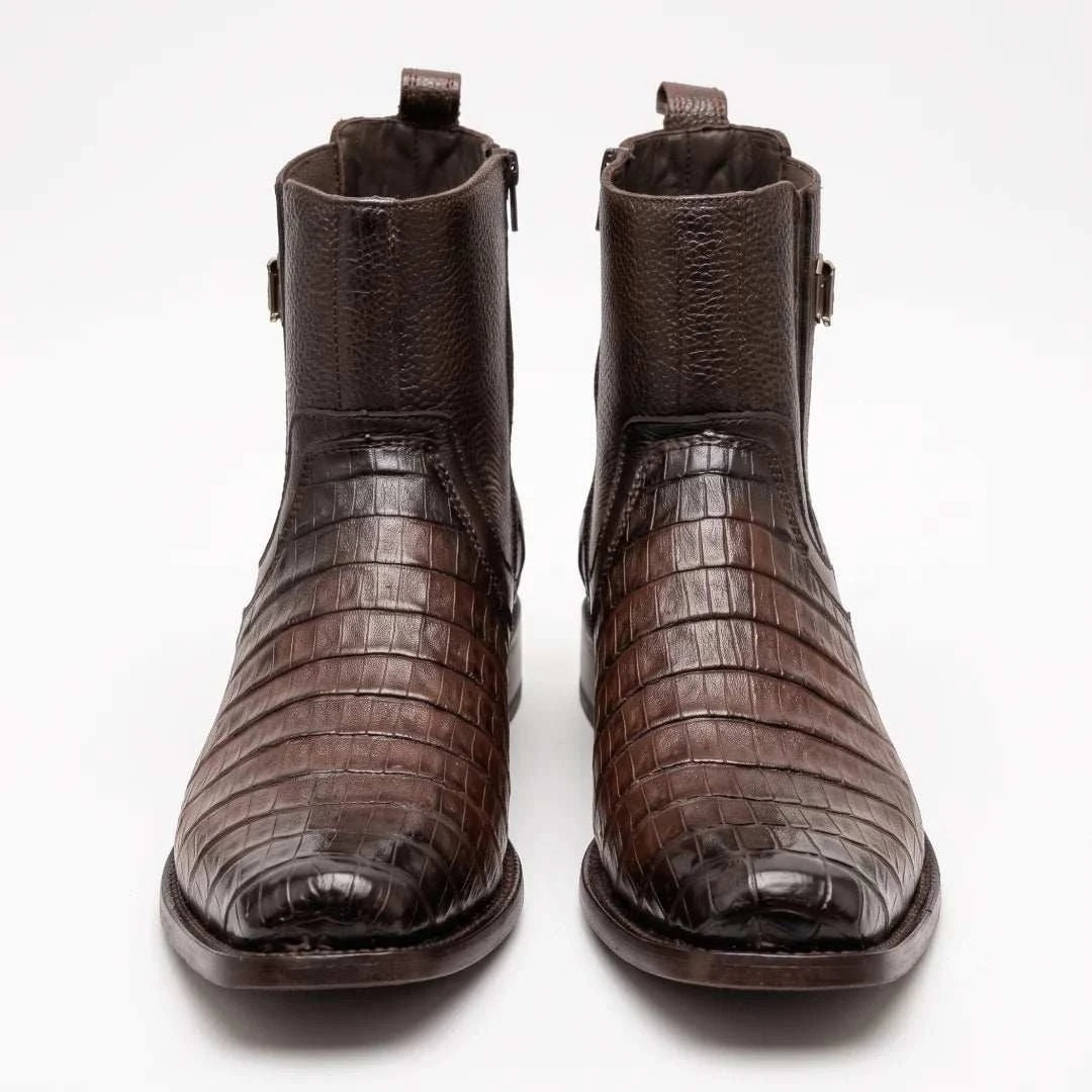 Men's El Malcreado Roy Tobacco Genuine Caiman Belly Boots Handmade