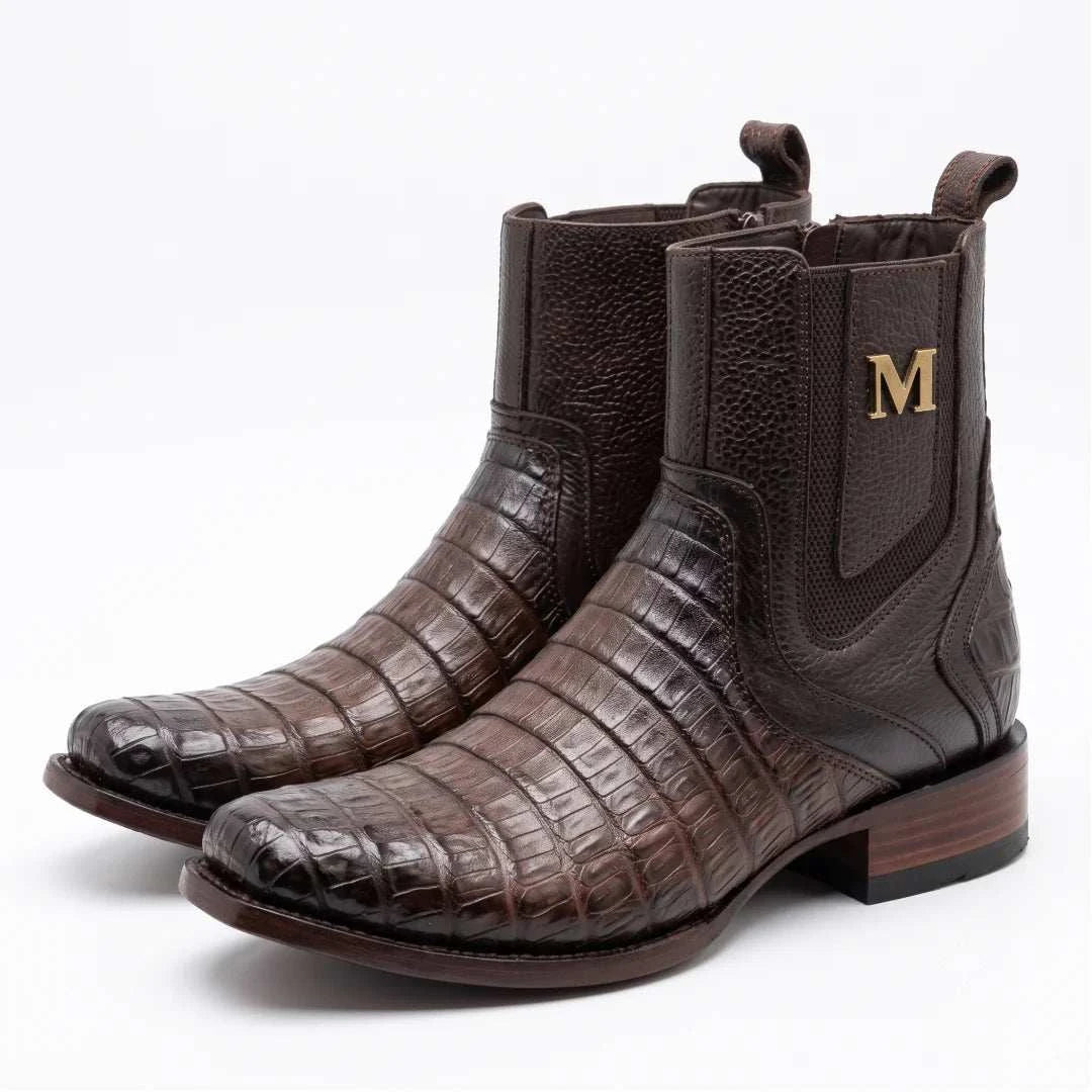Men's El Malcreado Roy Tobacco Genuine Caiman Belly Boots Handmade