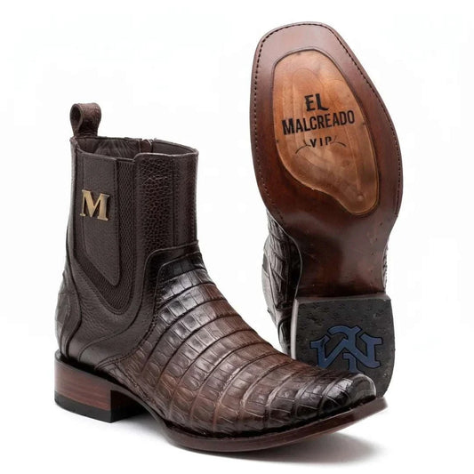 Men's El Malcreado Roy Tobacco Boots handmade with genuine Caiman Belly leather and premium materials
