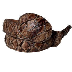 White Diamond Pirarucu Fish Belt Brown Leather Lining Genuine Handmade 1 1/2” Removable Buckle