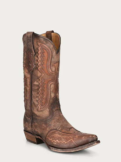 Men's Corral Distressed Tan Genuine Eagle Boots with Embroidery