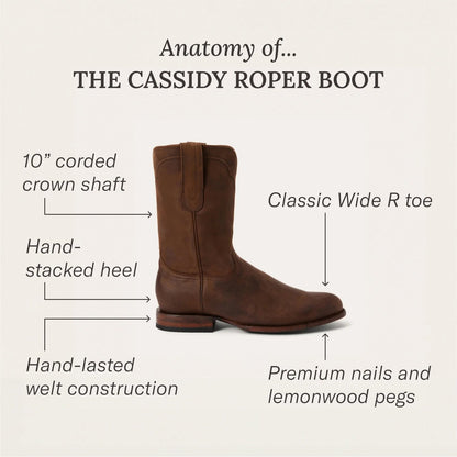 Stetson Cassidy Roper Boots für Herren, runde Zehenpartie, handgefertigt, Braun