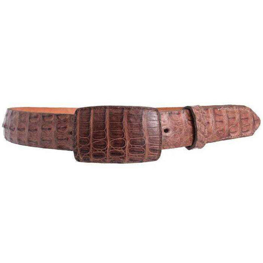 White diamond caiman crocodile belt with brown leather lining and removable buckle