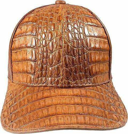 Handmade cognac caiman crocodile cap with adjustable closure