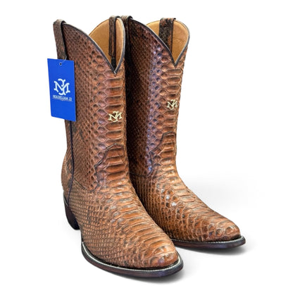 Men's El Malcreado Full Cognac Genuine Python Boots Handmade