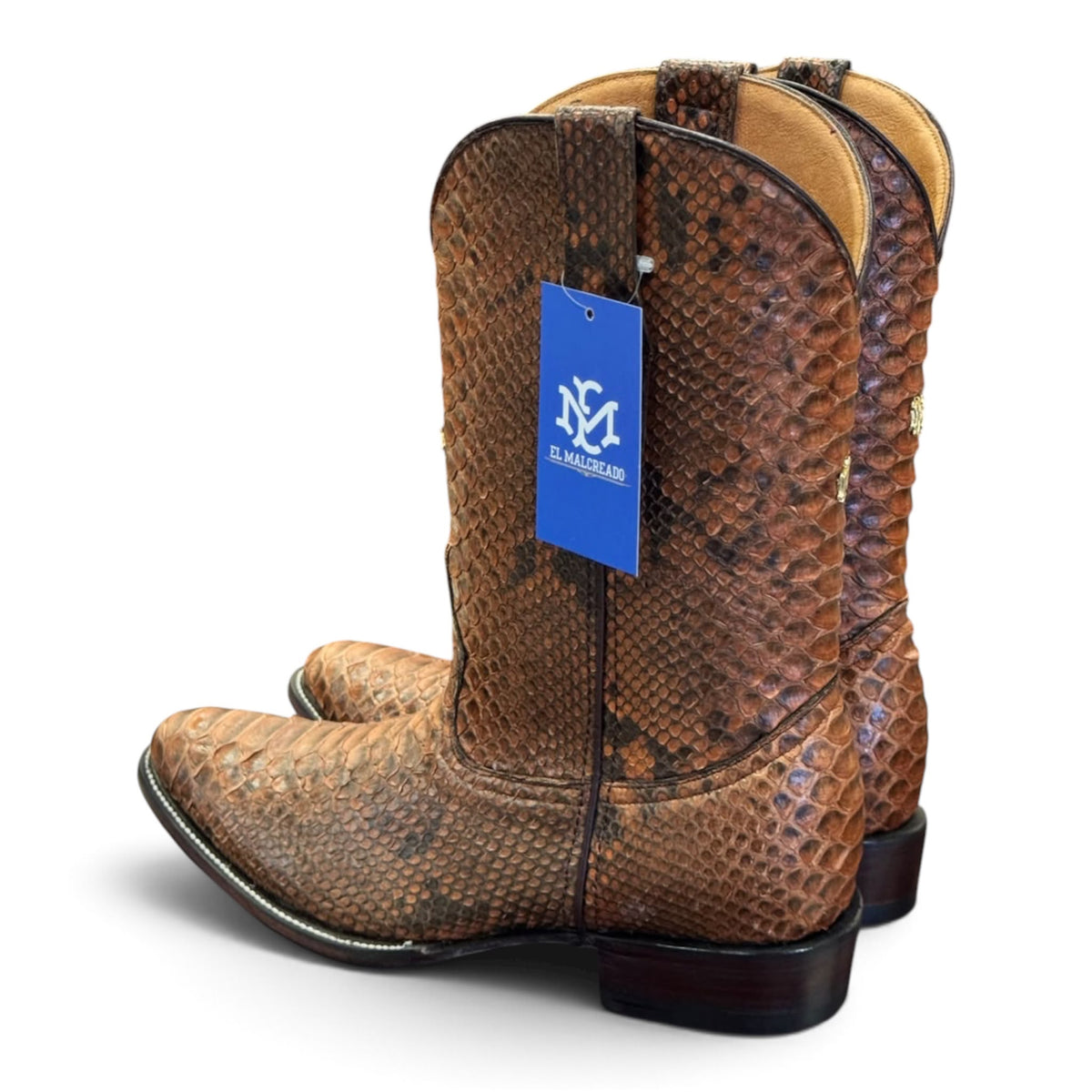 Men's El Malcreado Full Cognac Genuine Python Boots Handmade