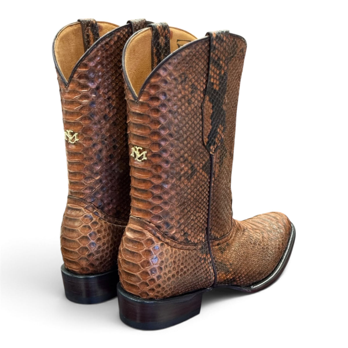 Men's El Malcreado Full Cognac Genuine Python Boots Handmade