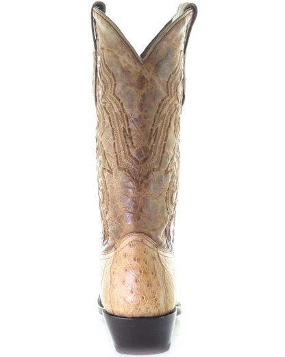 Men's Corral Ivory Genuine Ostrich Boots in light ivory full-quill ostrich leather with intricate embroidered shaft and classic round toe