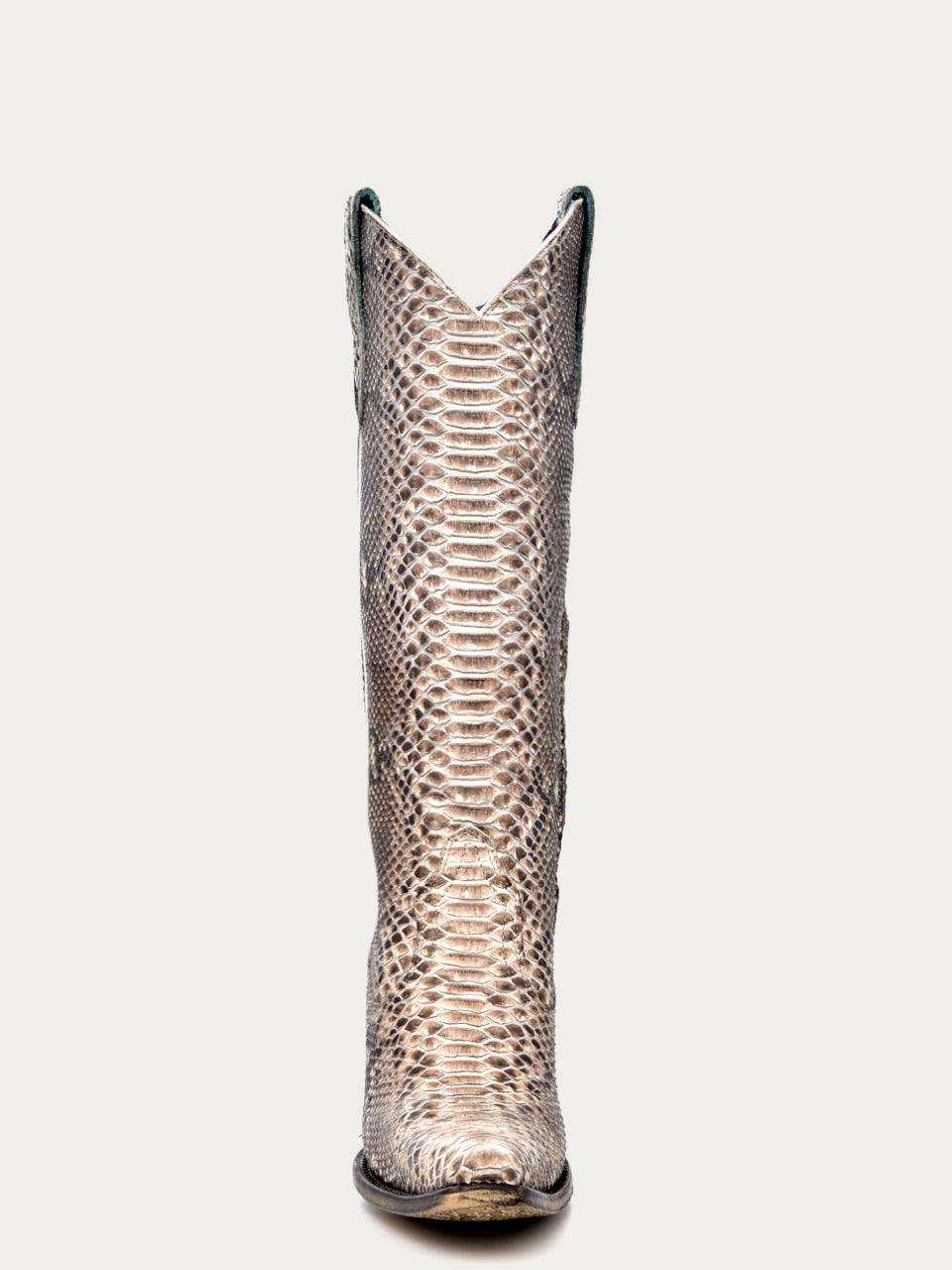 Corral Natural Genuine Python Boots featuring natural toned genuine python leather with tall shaft and snip toe design