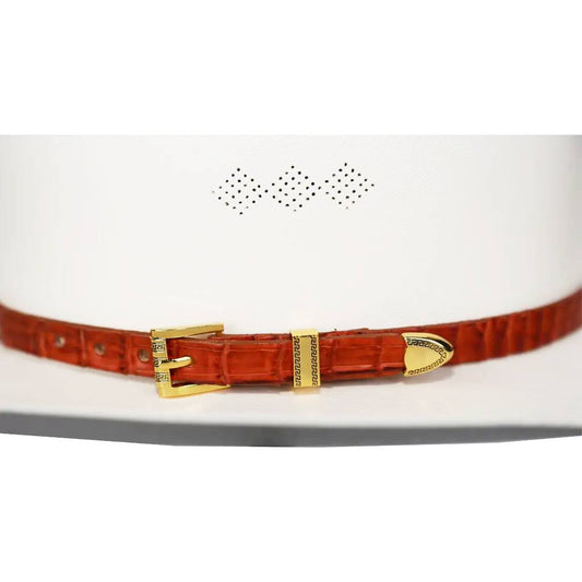 Alligator Crocodile Cowboy Hat Band Gold Plated 3 Piece Buckle Set  Handmade 26”