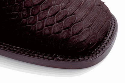 Hooch Boots Mens Python Print Botin Chocolate – Genuine Leather Square Toe
