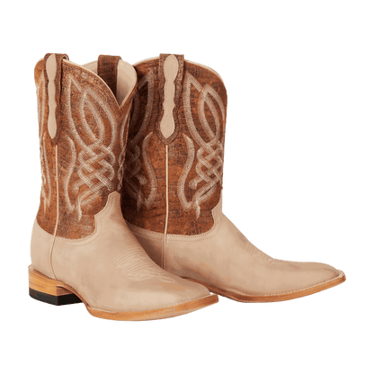 El Capitan Cisco - Conrad western cowboy boots in tan leather with brown shafts and cream embroidered patterns
