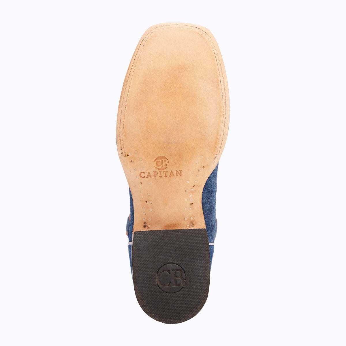 El Capitan Cisco - Front Street western boot with a tan leather outsole, dark heel and blue leather sides