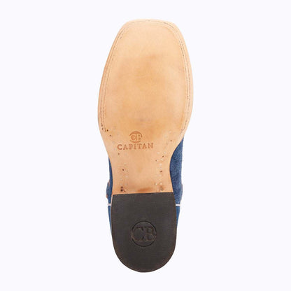 El Capitan Cisco - Front Street western boot with a tan leather outsole, dark heel and blue leather sides