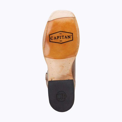 El Capitan Ft Worth - Camp Bowie western boot with tan leather sole, black rubber heel and embossed logo