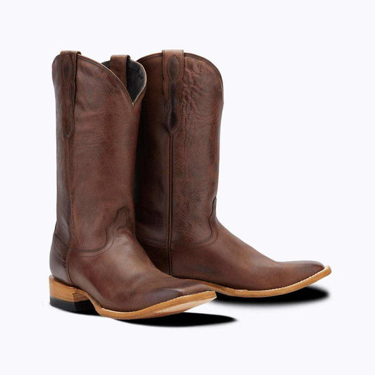 El Capitan Ft Worth - Commerce men's western boots in distressed brown leather with tall shafts and medium square toes
