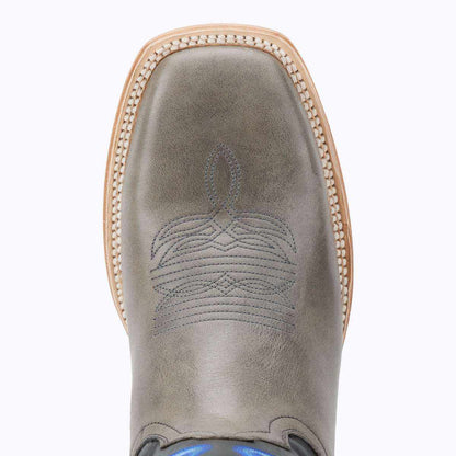 El Capitan Ft Worth - Exchange Avenue western boot with a gray leather vamp, decorative stitching, and tan stitched welt