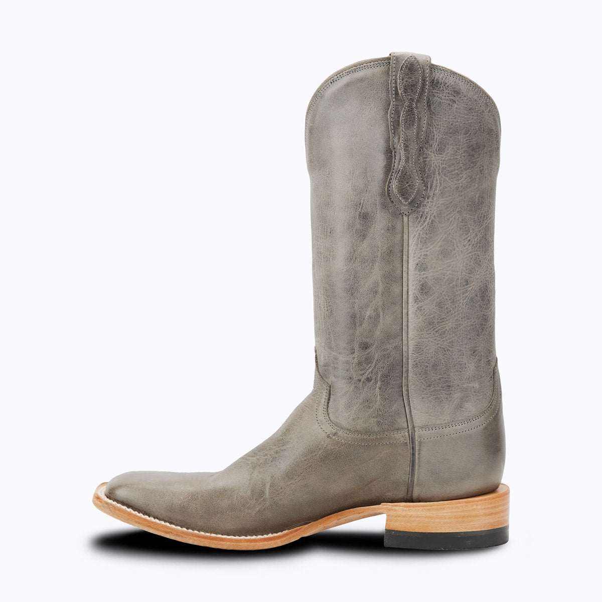El Capitan Ft Worth - Hemphill western boot in distressed gray leather, with a tall stitched shaft and medium square toe