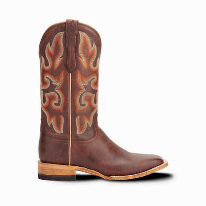 El Capitan Ft Worth - Main Street western boot in brown leather with ornate orange and cream embroidered shaft panels.