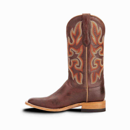 El Capitan Ft Worth - Main Street western boot in brown leather with ornate orange and tan embroidered shaft